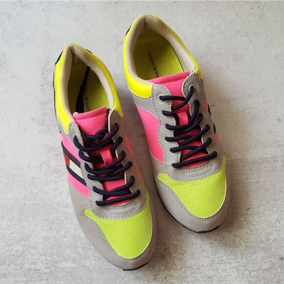 Tommy Hilfiger Neon Colorblock Retro Trainer Sneakers Sz 8 - Picture 2 of 7
